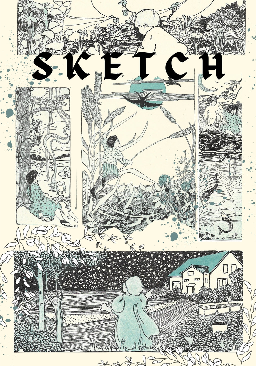 Sketchbook Blue 1 - Vintage Illustrations of Children Playing Blue Aesthetic