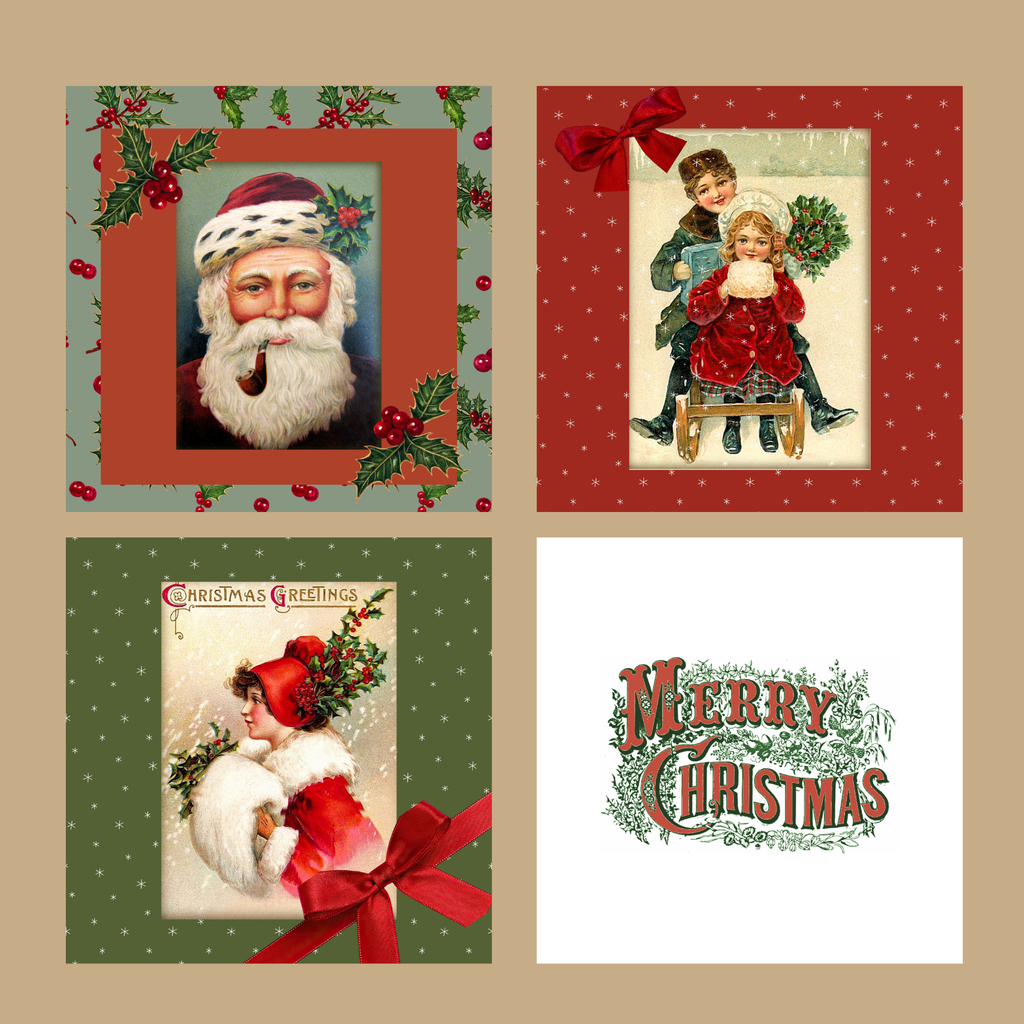 Vintage Christmas Cards Set of 6, 3 Different Designs