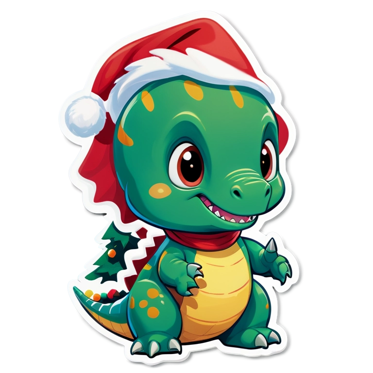 Cute Christmas Dino Sticker Pack of 10
