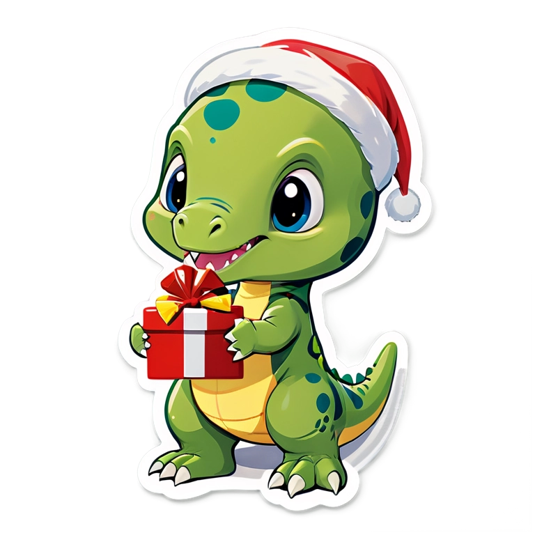 Cute Christmas Dino Sticker Pack of 10